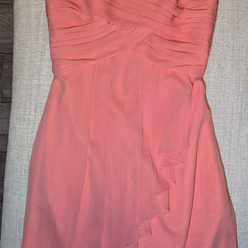 David's Bridal Coral Strapless Ruffle Dress